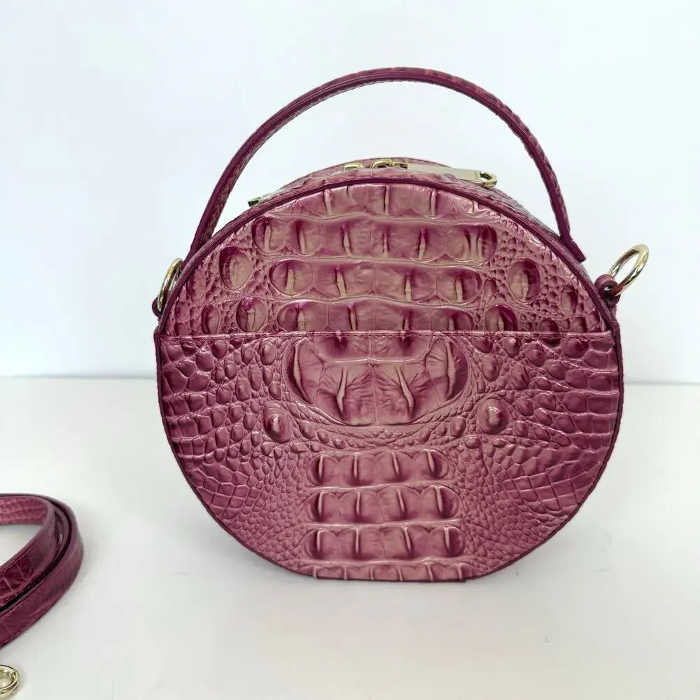 Brahmin Lane Believe Ombre Melbourne Crossbody Bag Croc-Embossed Pink Round